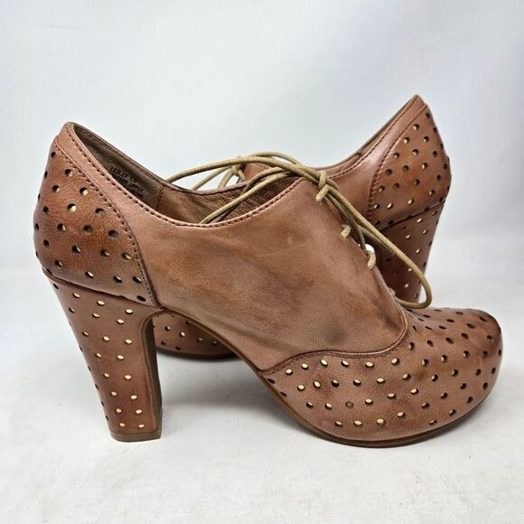 MIZ MOOZ Lesley Oiled Tan Perforated Leather Lace-Up Heeled Shoes Size 7.5 - Picture 7 of 12